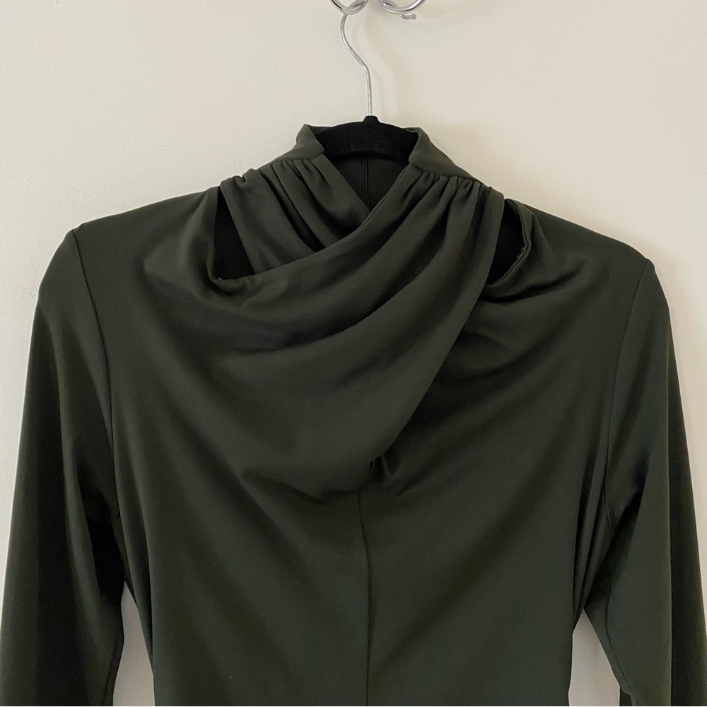 New Susana Monaco Crisscross MockNeck Bodycon Dress Longsleeve Hunter Green Sz L - Picture 9 of 15